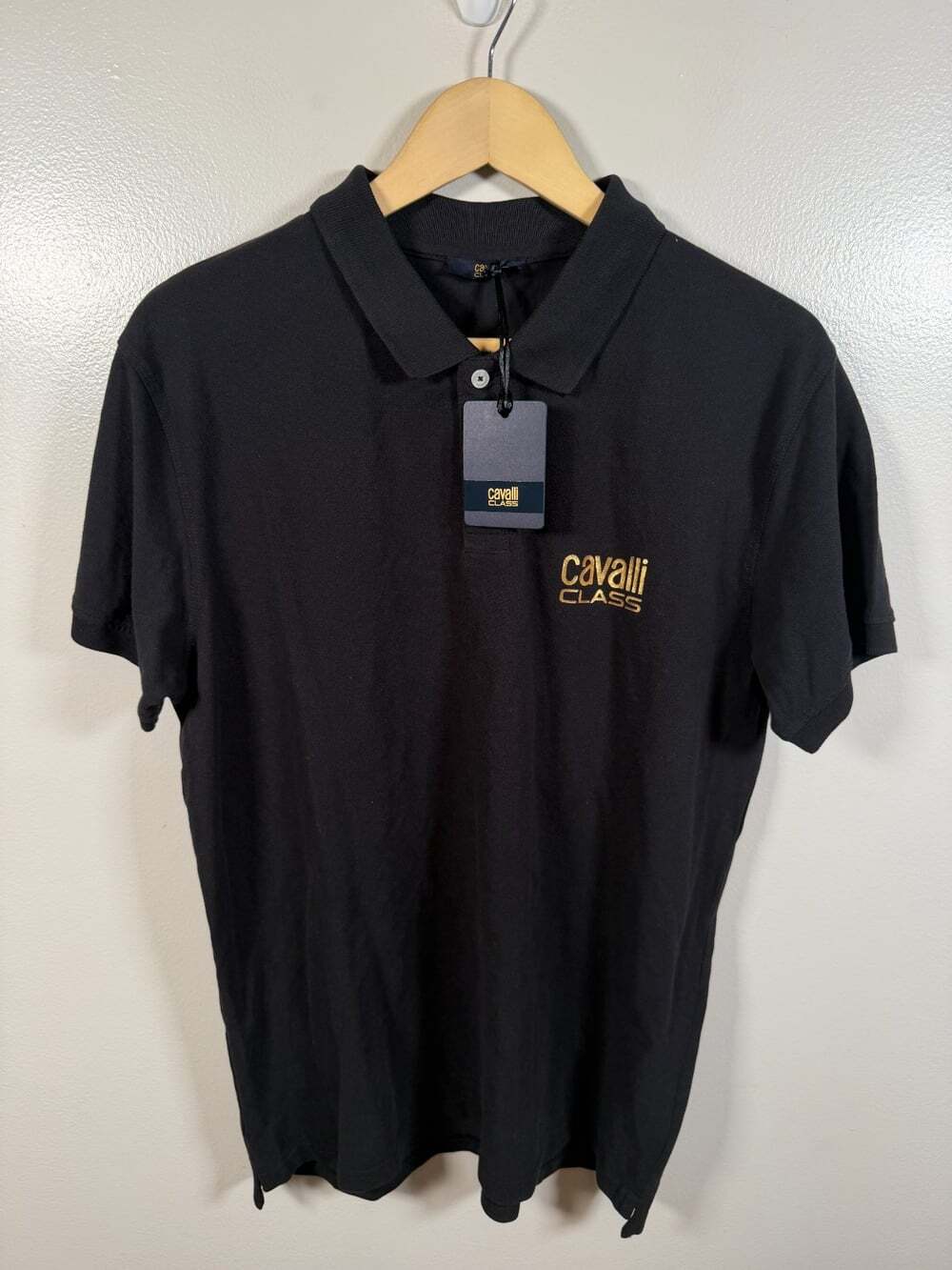 Roberto Cavalli Class Polo Shirt Mens Size Large Black Logo Business Casual